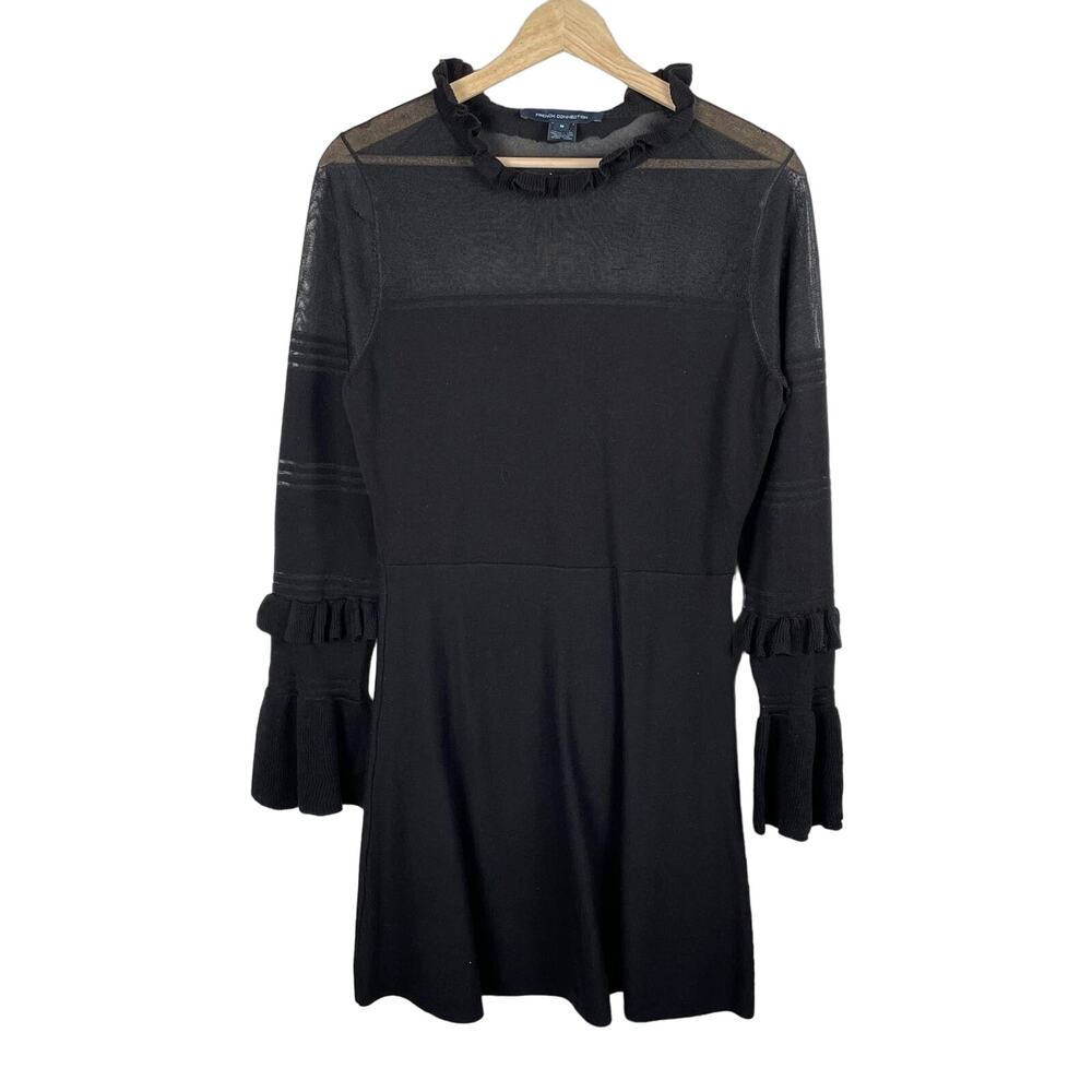 French Connection Lindsey Sheer Yoke Long Sleeve Sweater Dress Black Size M - Picture 4 of 12
